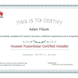 Certyfikat Huawei FusionSolar

Certyfikowany Instalator