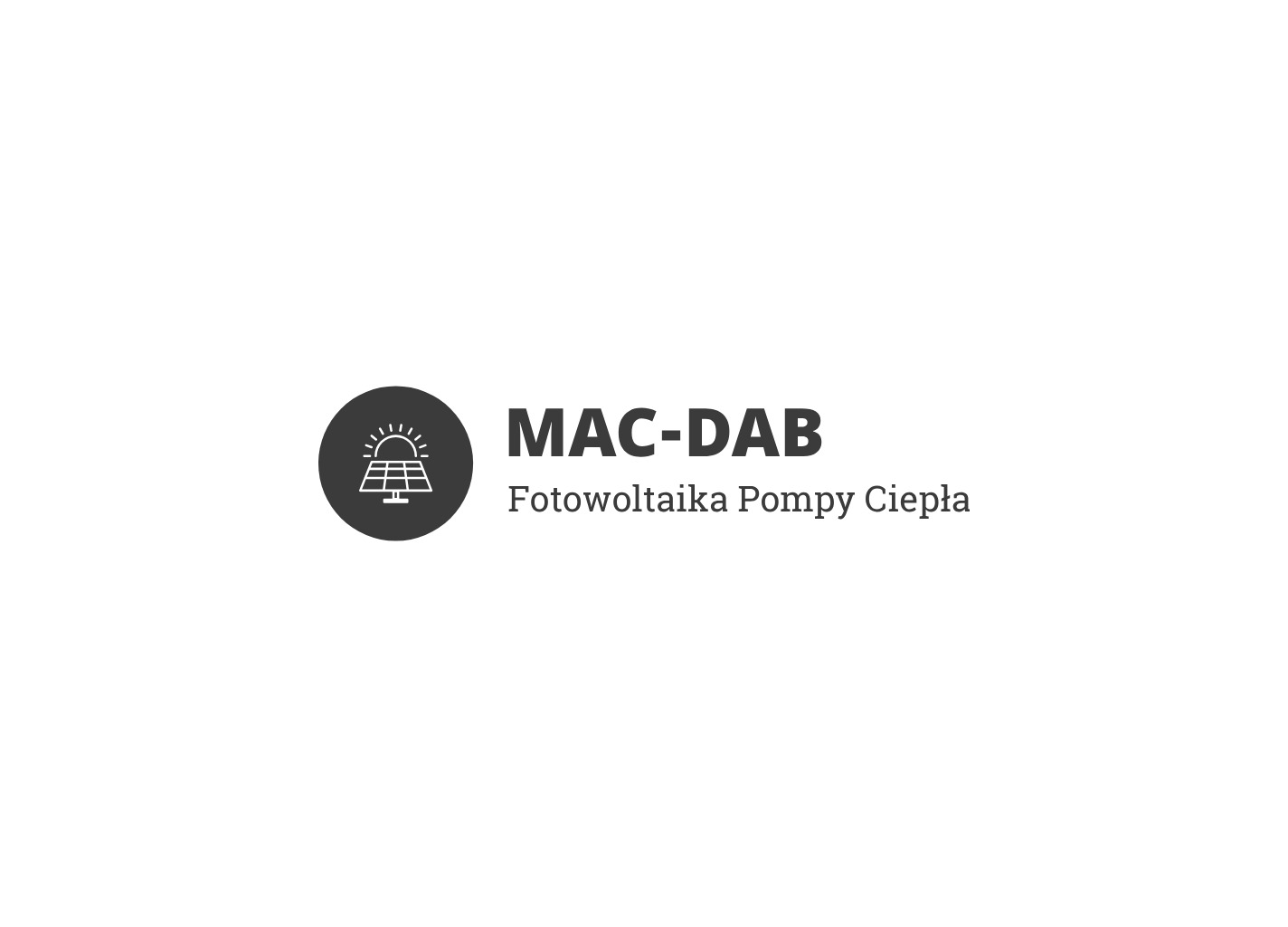 Logo firmy MAC-DAB z ikoną panelu słonecznego i tekstem 'Fotowoltaika Pompy Ciepła'.