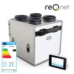 ToNat Tomasz Kozioł - Rekuperator IZZI V.302 ERV z panelem sterowania i etykietą energetyczną na białym tle.