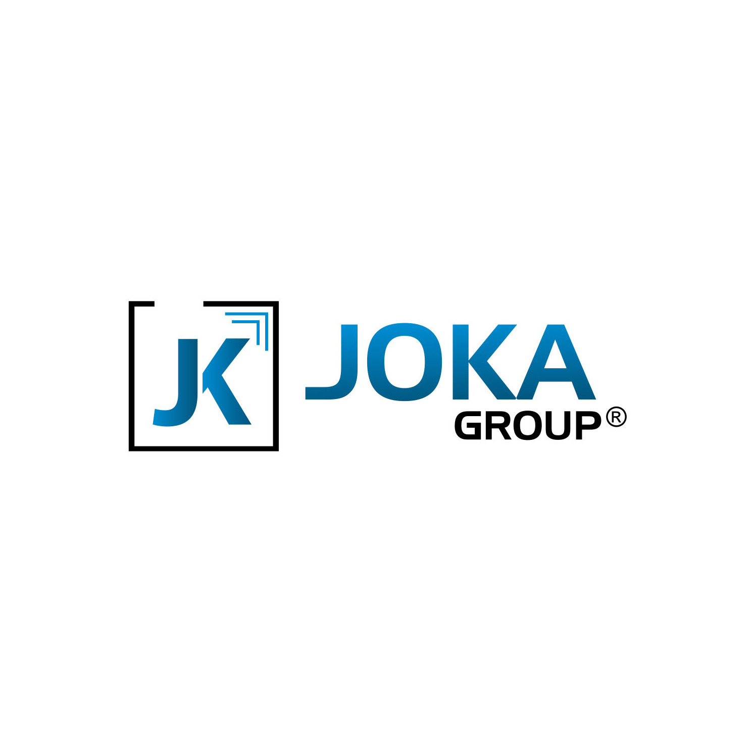 Logo firmy JOKA Group z niebieską literą K w czarnym kwadracie i trzema kreskami symbolizującymi fale radiowe.