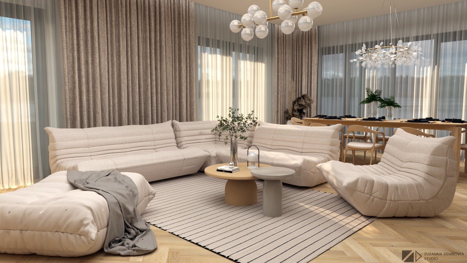 Projekt pokoju dziennego z jadalnią | Aranżacja wnętrz