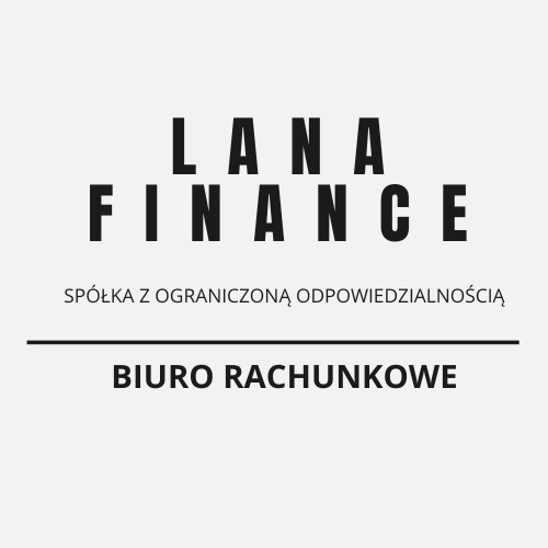 Logo firmy Lana Finance Sp. z o.o. z napisem 'Biuro Rachunkowe' na jasnoszarym tle. Minimalistyczny design.