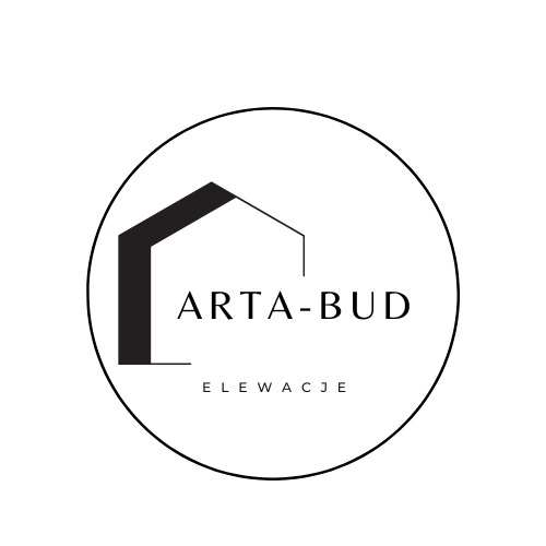 Logo firmy ARTA-BUD specjalizującej się w elewacjach, przedstawione w czarno-białej grafice z motywem domu.