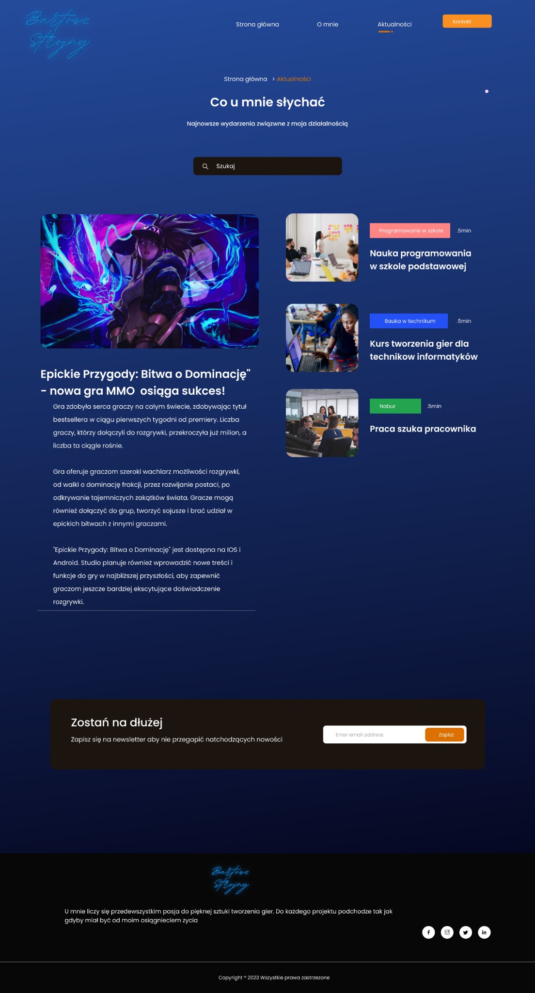 Strona internetowa z artykułem o nowej grze MMO, prezentująca grafikę postaci z gry w stylu fantasy.