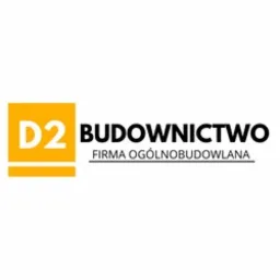 Logo firmy budowlanej D2 Budownictwo z żółtym kwadratem i napisem 'Firma Ogólnobudowlana' pod nazwą.