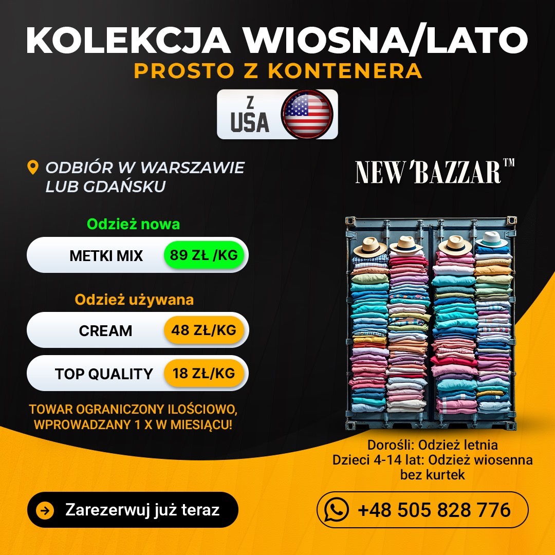 Przyjmujemy zamówienia na paczki od 45.5kg do pełnego kontenera 11 Ton. Ubrania pakowane w USA, nie sortowane w Polsce