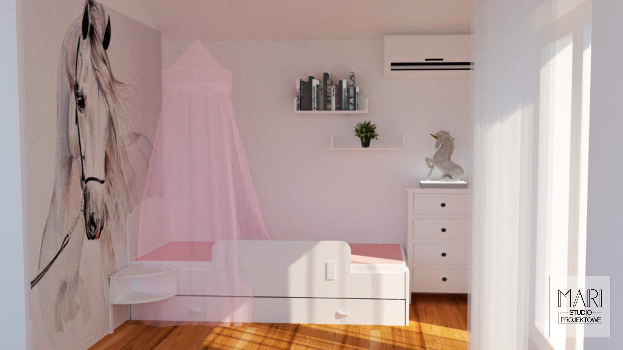 Dziewczęcy pokoik- projekt wnętrz