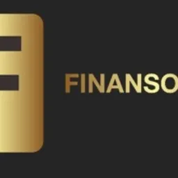 Złote logo firmy Finansovi.pl z literą 'F' w zaokrąglonym kwadracie na ciemnoszarym tle.