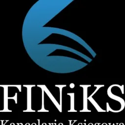 Logo kancelarii księgowej FINiKS z abstrakcyjnym, błękitnym symbolem graficznym powyżej nazwy.