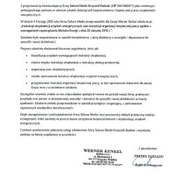 Werner Kenkel sp. z o.o. - szkolenie w zakresie opracowania Instrukcji Eksploatacji Urządzeń Energetycznych oraz Instrukcji Organizacji Bezpiecznej Pracy
