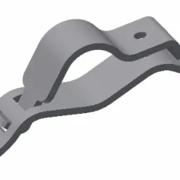 Szary model 3D uchwytu ze stali z otworem okrągłym i kwadratowym, widok z perspektywy.