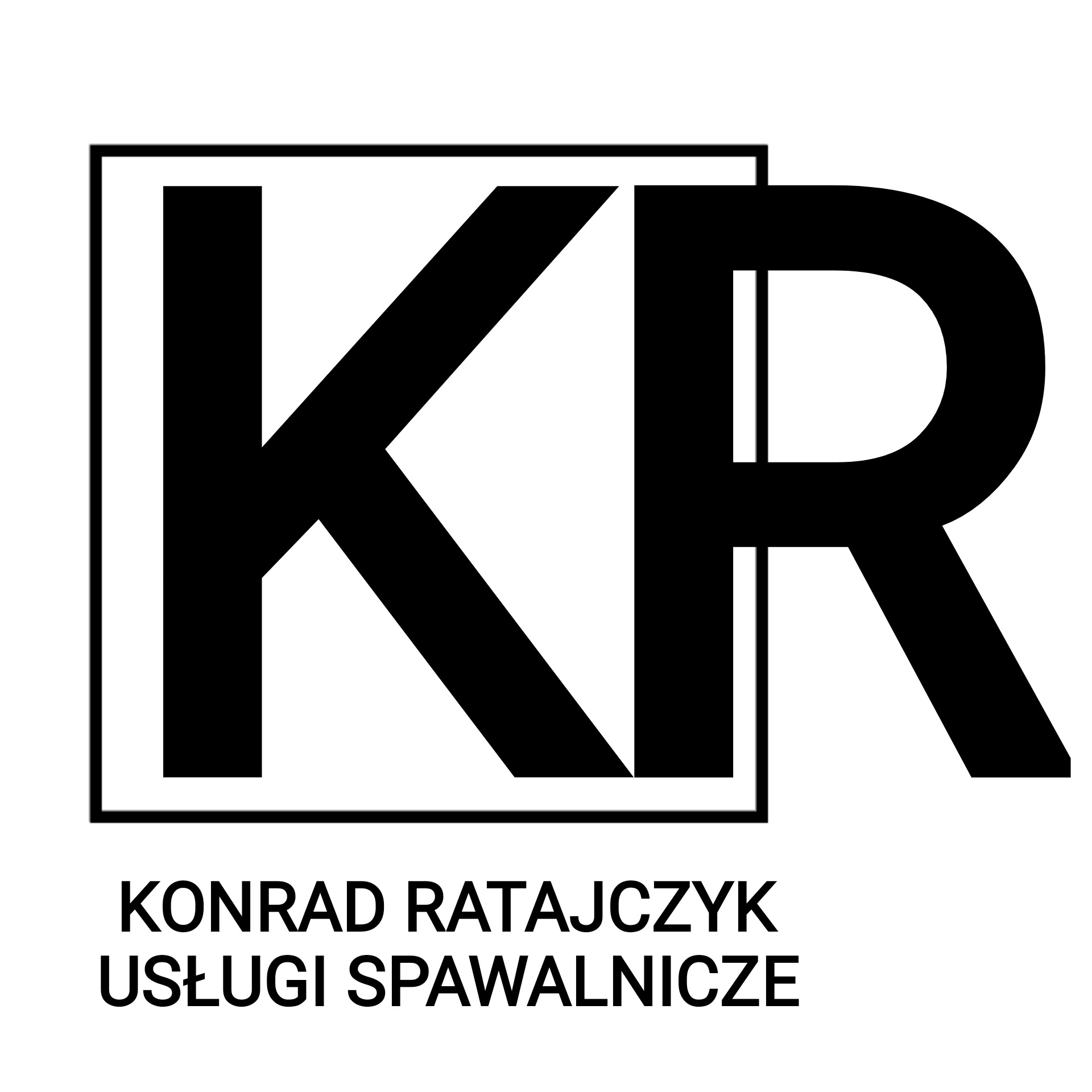 Logo firmy Konrad Ratajczyk Usługi Spawalnicze z inicjałami KR w czarnej ramce na białym tle.