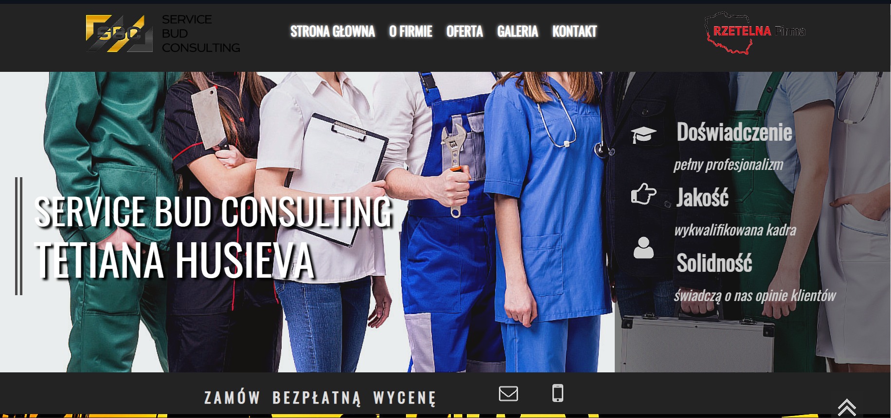 Zespół pracowników w różnych uniformach: zielony kombinezon roboczy, strój kucharski z tasakiem, biała koszula z klipbordem, niebieski kombinezon z kluczem nastawnym, niebieski uniform medyczny ze...