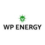 Logo firmy WP ENERGY z symbolem żarówki z liściem w kolorze zielonym, umieszczone na białym tle.