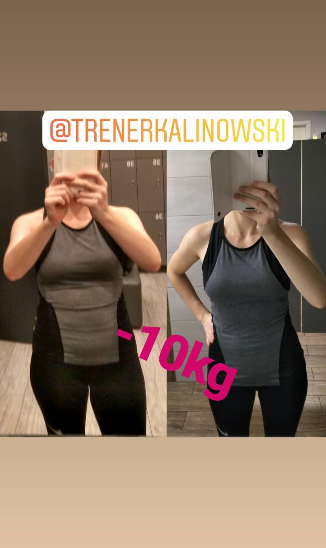 Porównanie sylwetki kobiety przed i po utracie 10 kilogramów, widoczne zmiany w talii i ramionach, na zdjęciu widoczny napis '-10kg'.