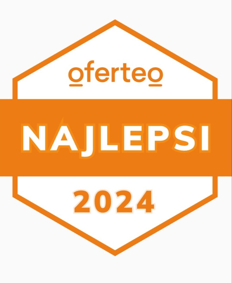 Pomarańczowy znak Oferteo 'Najlepsi 2024' na białym tle, symbolizujący wyróżnienie dla firm transportowych i przeprowadzkowych.