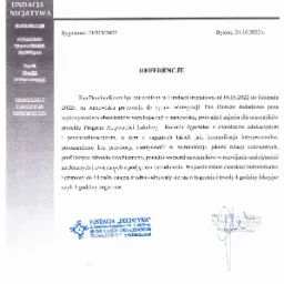 Skan dokumentu referencyjnego dla Damiana Kaszy, pracownika Fundacji Inicjatywa, z informacją o jego roli w prowadzeniu zajęć edukacyjnych i psychoedukacyjnych, w tym z zakresu komunikacji...
