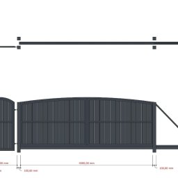 LAKRYS Krystian Lalak - Techniczny rysunek projektowy metalowej bramy przesuwnej z furtką, zawierający wymiary 1000mm i 4000mm.