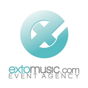 Turkusowe logo Extomusic Event Agency przedstawiające stylizowaną literę 'e' w okręgu z gradientem, poniżej szary napis 'extomusic.com EVENT AGENCY'.