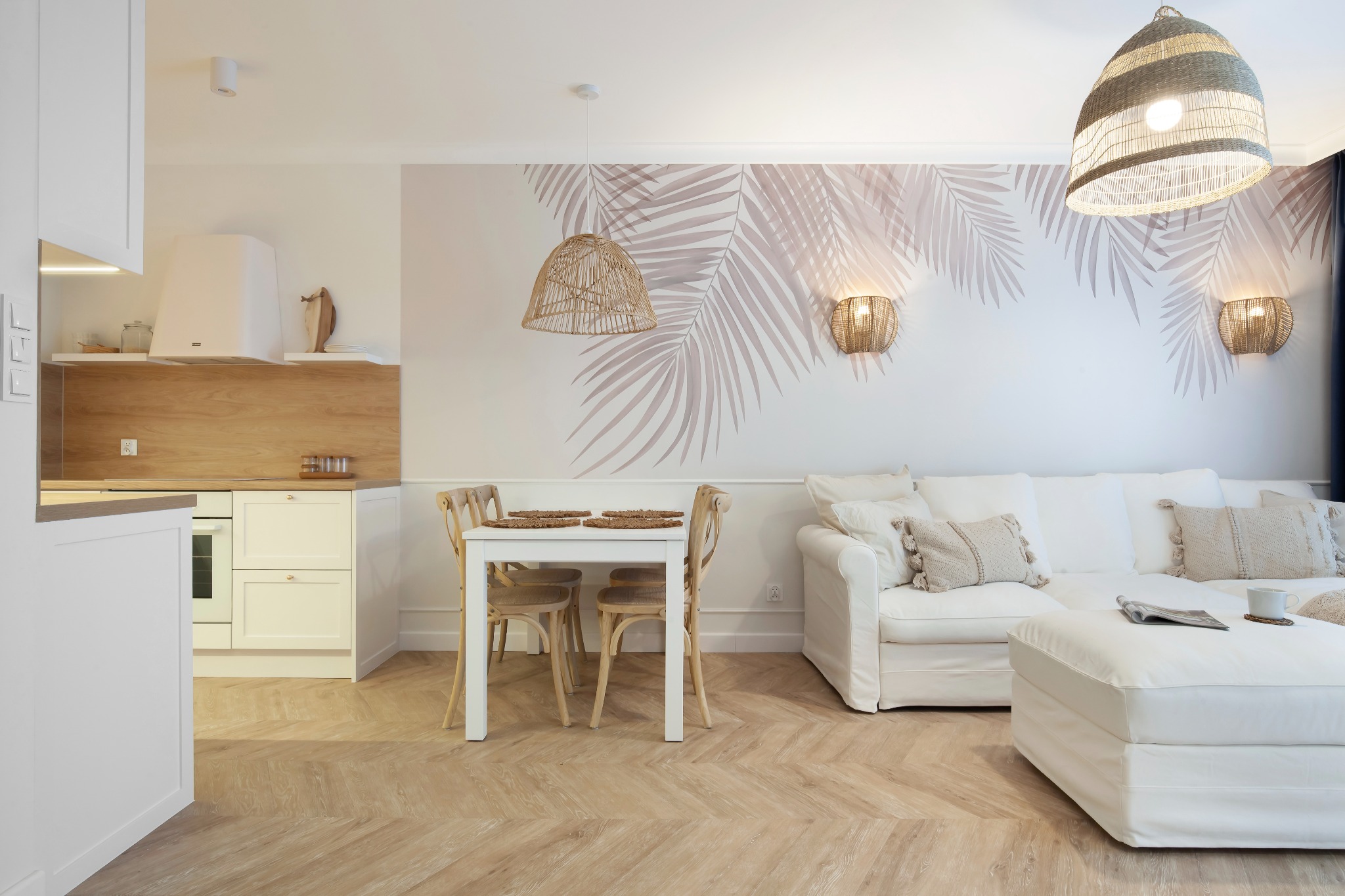 Realizacja projektu mieszkania w stylu boho w Gdyni Oksywiu.