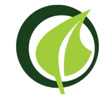 Zielony liść wpisany w okrąg, logo związane z naturą lub produktami naturalnymi.