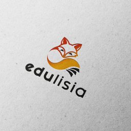SOLO STUDIO Studio Graficzne Marcin Mikołajczyk - Logo firmy 'edulisia' przedstawiające pomarańczowo-czerwonego lisa zwiniętego w kłębek z czarnymi elementami na białym teksturowanym tle.