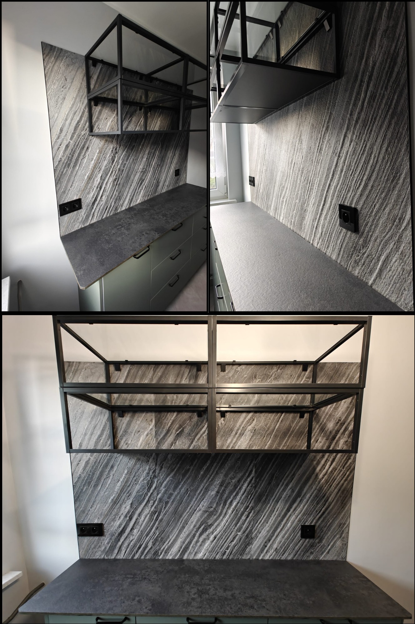 Dekoracyjne wykończenie ściany w zabudowie meblowej.