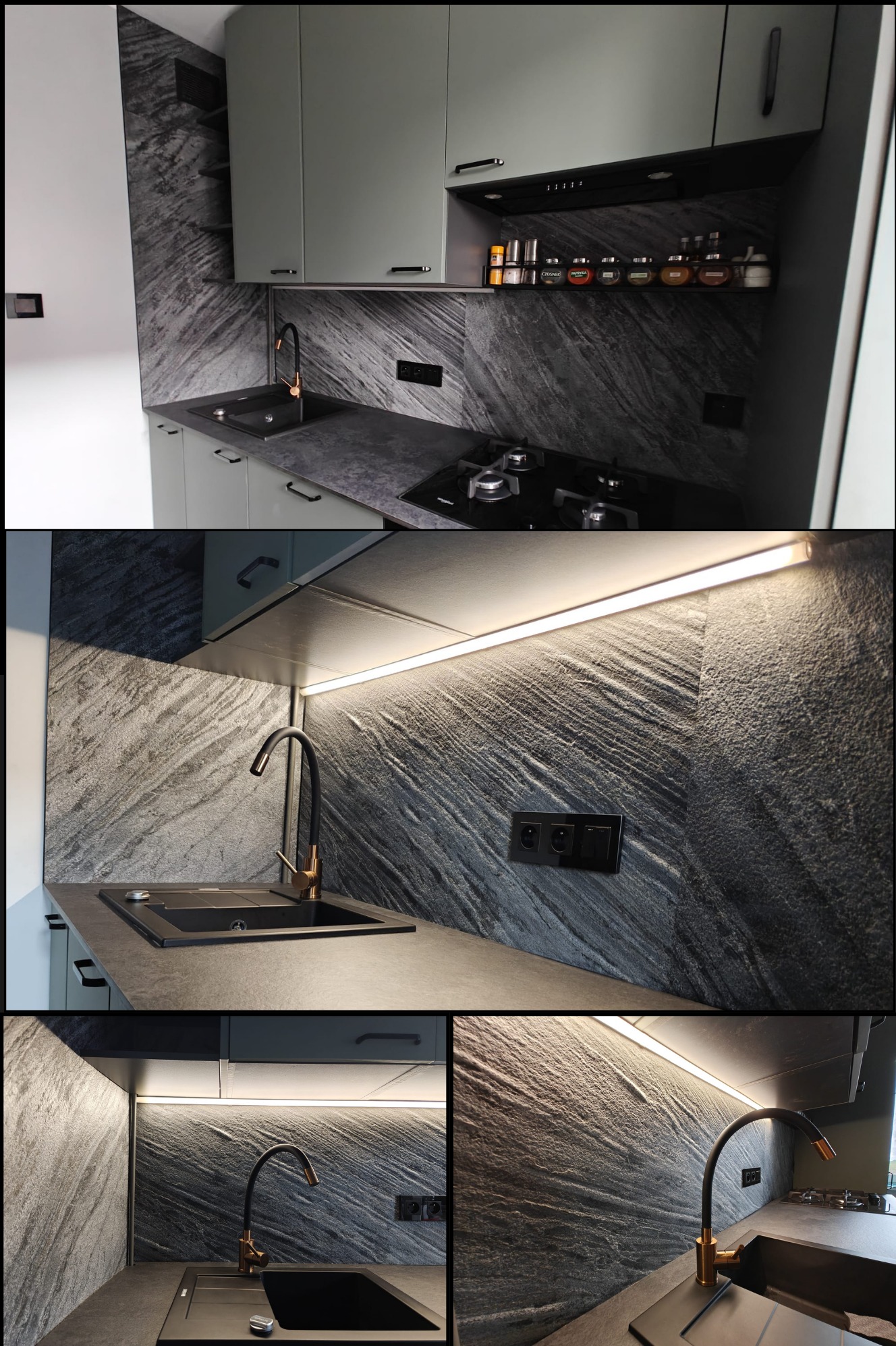 Wykonanie fartucha kuchennego z zastosowanie forniru kamiennego Slate-Lite.