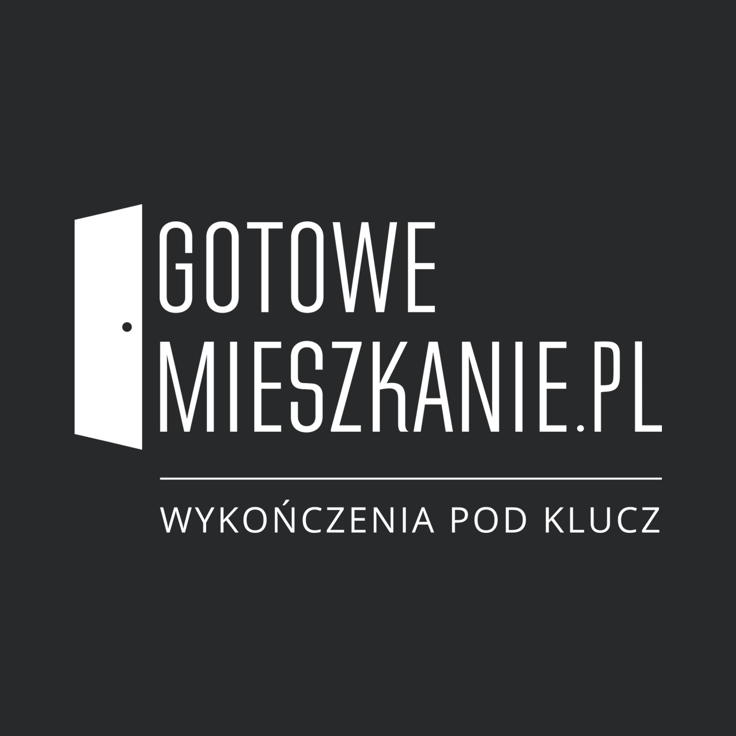 Logo firmy GotoweMieszkanie.pl oferującej wykończenia pod klucz, grafika na ciemnoszarym tle.