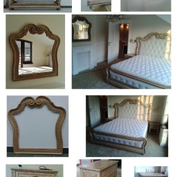 Rivej Sergii Yatsunov - Eleganckie, drewniane meble w stylu retro z rzeźbieniami: łóżko, komoda, szafka nocna i lustro, wykonane na zamówienie we Wrocławiu. Klasyczny design.