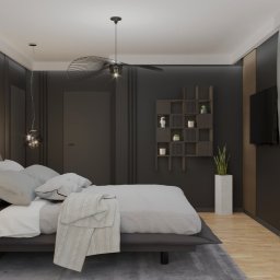 Elegancka i nowoczesna sypialnia w ciemnych kolorach
