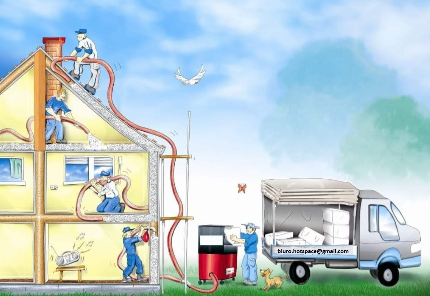 wełnę celulozową można wdmuchiwać w ściany, stropy i dach