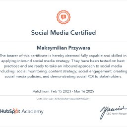 Social Media Marketing certificated by HubSpot Academy