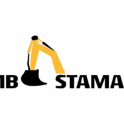 Logo firmy MB STAMAR przedstawiające stylizowany na czarno-żółto przód koparki.