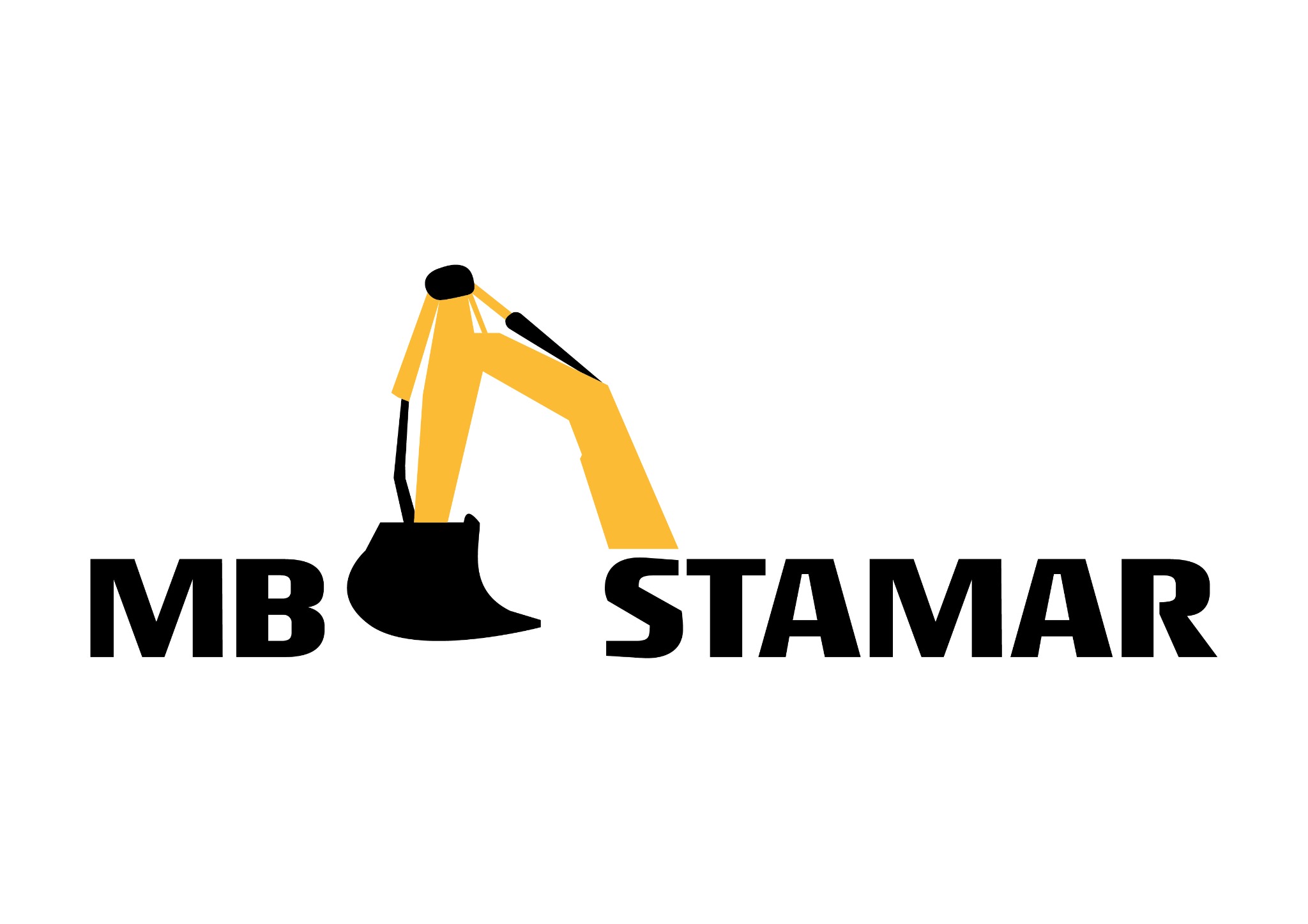 Logo firmy MB STAMAR przedstawiające stylizowany na czarno-żółto przód koparki.