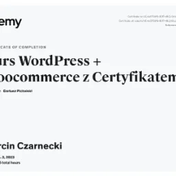 Certyfikat ukończenia kursu WordPress + WooCommerce