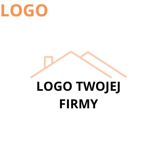 Minimalistyczne logo z motywem domu i tekstem 'LOGO TWOJEJ FIRMY' na białym tle.