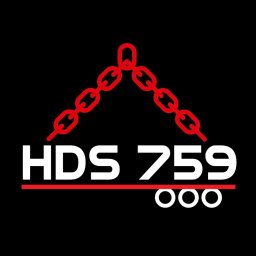 HDS Niepolomice - Grafika z nazwą firmy HDS 759 i symbolem łańcucha w kolorze czerwonym, na czarnym tle. Logo firmy transportowej lub lawety.