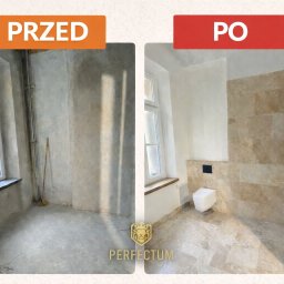 PRZED: stan surowy.
PO: estetyczna i funkcjonalna łazienka.