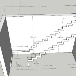 DREWBUDSYSTEM PROSTA SPÓŁKA AKCYJNA - Schemat techniczny schodów dwubiegowych z wymiarami, widok izometryczny, prezentacja projektu.