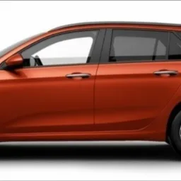 Pomarańczowe kombi Fiat Tipo na białym tle, widok z boku.