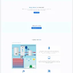 Strona internetowa firmy oferującej pompy ciepła Hirion, z lasem w tle na banerze głównym i elementami graficznymi prezentującymi działanie systemu grzewczego.