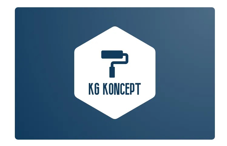Logo firmy KG Koncept z ikoną wałka do malowania na białym heksagonie, umieszczone na ciemnoniebieskim tle.
