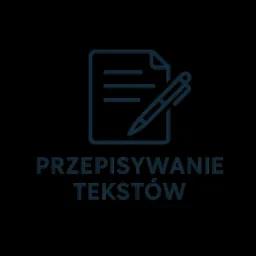 Grafika wektorowa: kartka z trzema liniami i pióro, symbolizujące przepisywanie tekstów. Ciemnoniebieskie kontury na czarnym tle.