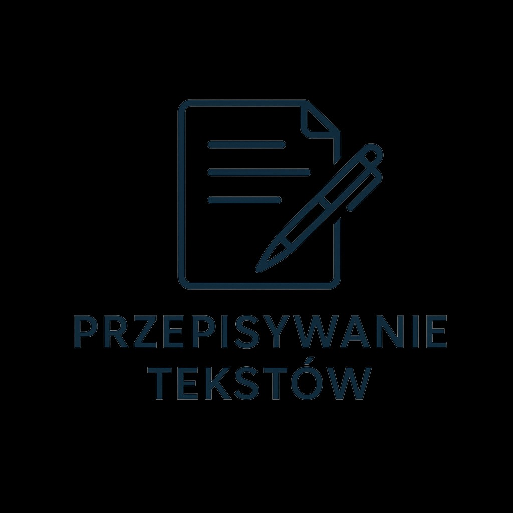 Grafika wektorowa: kartka z trzema liniami i pióro, symbolizujące przepisywanie tekstów. Ciemnoniebieskie kontury na czarnym tle.