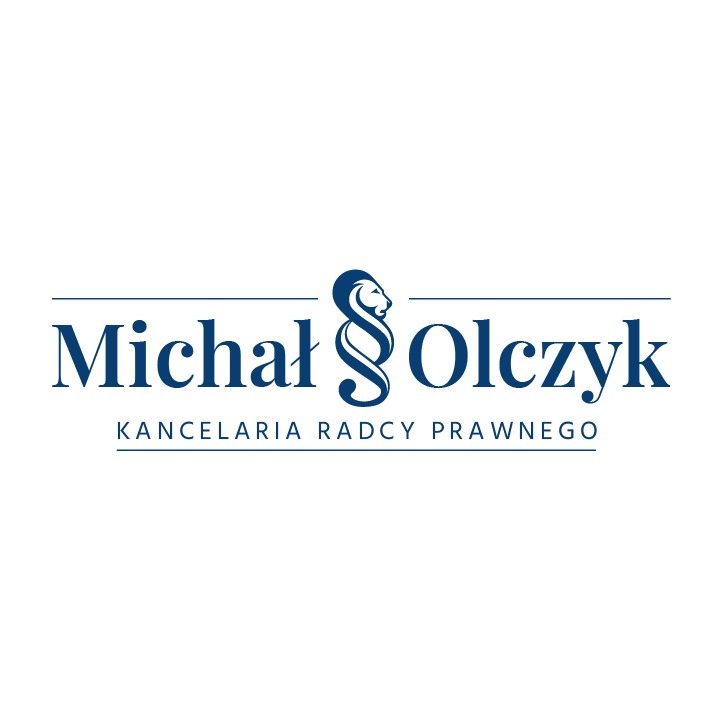 Logo Kancelarii Radcy Prawnego Michała Olczyka z symbolem paragrafu zwieńczonym głową lwa.