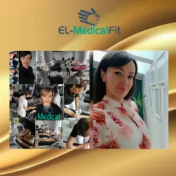 Kolaż zdjęć z gabinetu we Wrocławiu, prezentujący wnętrze, personel podczas pracy oraz portret kobiety w kwiecistej bluzce na tle ściany z certyfikatami.