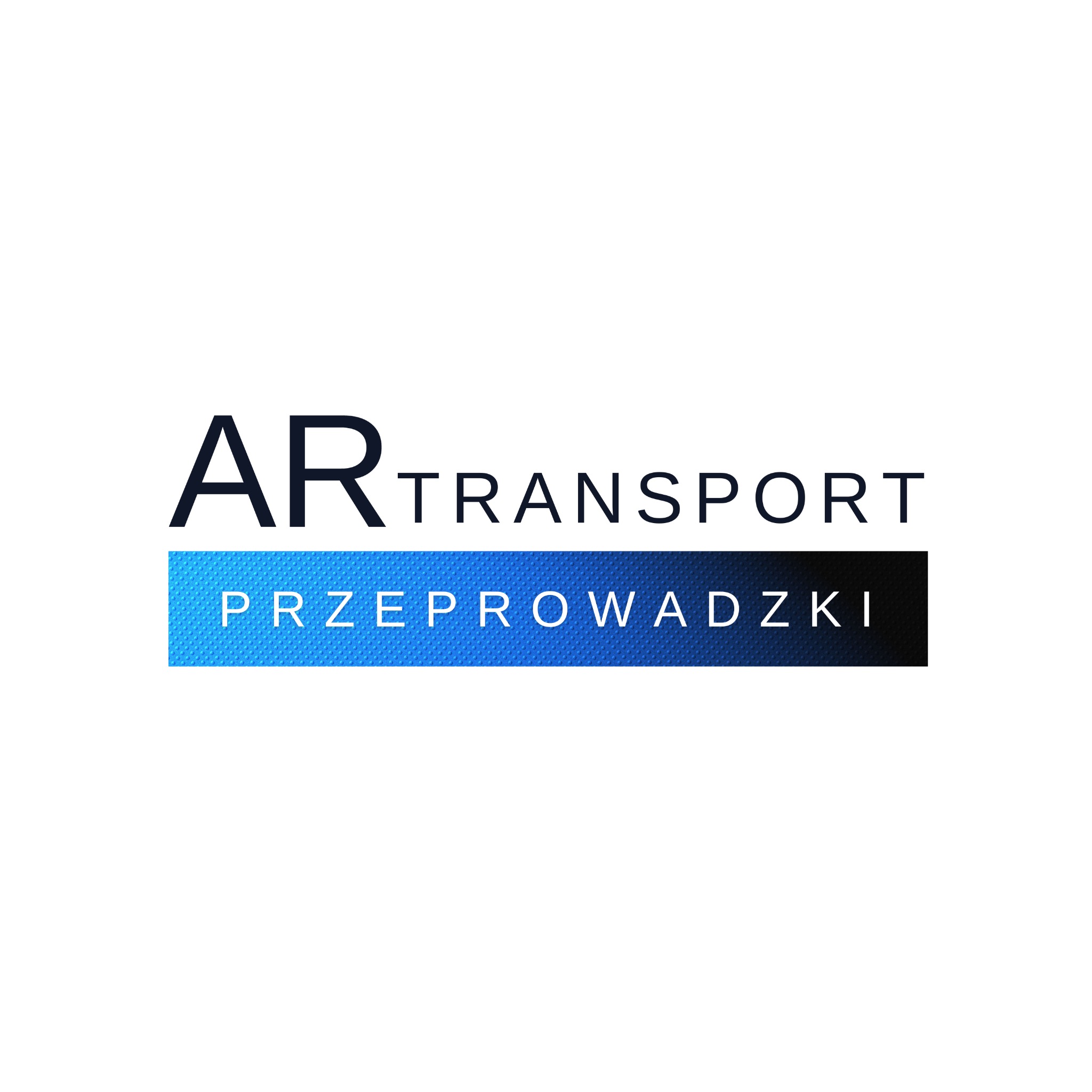 Logo firmy transportowej AR Transport z napisem 'Przeprowadzki' na niebiesko-czarnym tle.