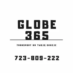 Logo firmy transportowej GLOBE 365 z numerem telefonu 723-809-222 i hasłem 'Transport na Twoją Okazję'.