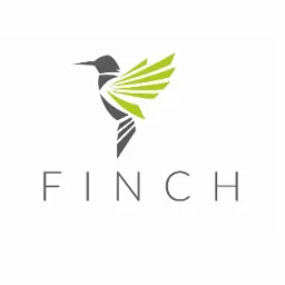Logo firmy Finch przedstawiające stylizowanego kolibra z zielonymi akcentami na skrzydłach, poniżej nazwa firmy zapisaną prostą czcionką.